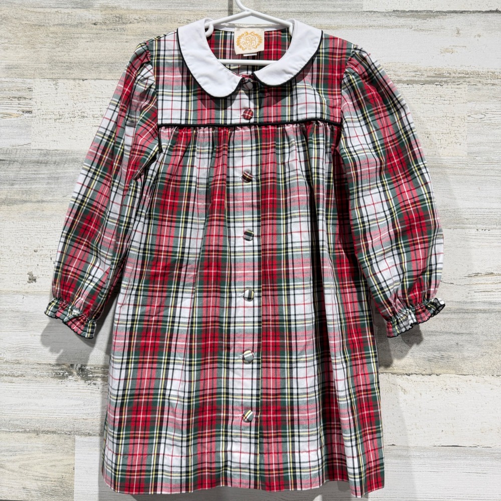 The Beaufort Bonnet Company Dress Girls 7 Red Plaid Holiday Classic EUC